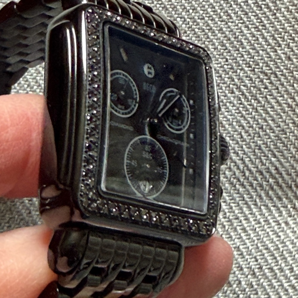 Michele Deco Diamond Chronograph Black On Black Women’s’ Watch - Picture 9 of 13